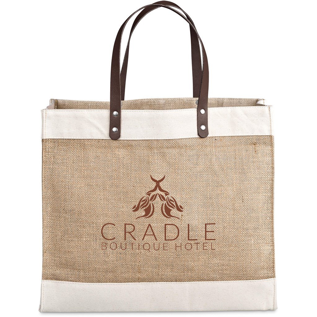 Okiyo Reza Jute & Cotton Tote with Leather Handles - Image 4