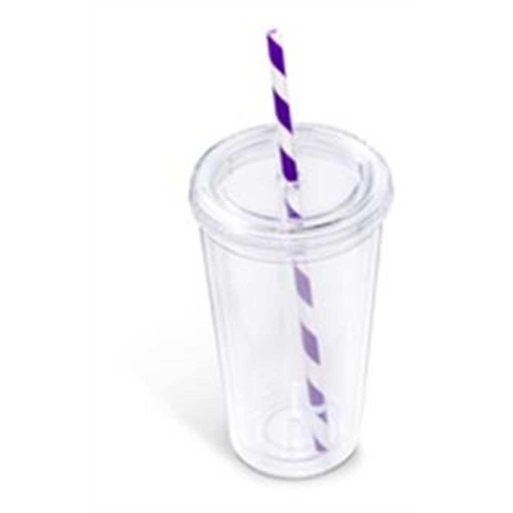 Malibu Double-Wall Plastic Tumbler & Straw - 470ml - Purple - Image 2