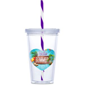 Malibu Double-Wall Plastic Tumbler & Straw - 470ml - Purple