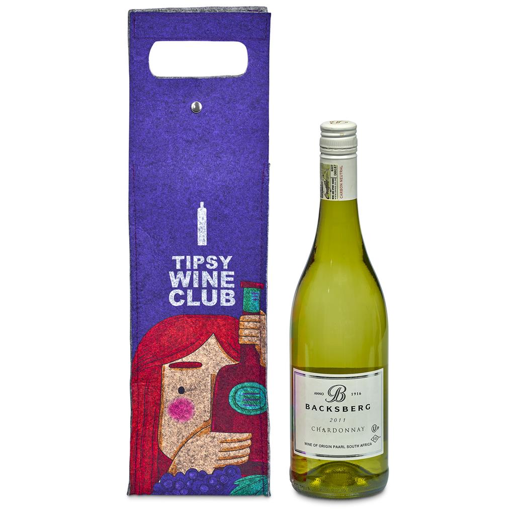 Pre-Printed Sample Hoppla Velto RPET Felt Single Wine Carrier - Image 4
